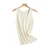 Chaleco de punto sin mangas con cuello en U y cuello en V, base de lana 100% 48s con textura de canalé vertical para mujer, disponible en varios colores, suéter
