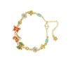 Pulsera de Arena Dorada Estilo Chino Antigua Pulsera de Gota de Aceite Mariposa Flor Estilo Palacio para Mujer Joyería de Nicho Duradera
