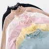 Camiseta básica para niña con dobladillo de volantes y cuello semi-alto, capa interior cálida, dulce y cómoda, con lazo y bordado de encaje, top de manga larga