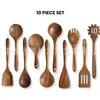 Amazon Mais Vendido Conjunto de Espátula e Colher para Cozinha com Cabo Longo de Madeira de Acácia Conjunto de Sete Peças Espátula para Panela de Madeira Maciça Conjunto de Oito Peças Colher de Sopa Atacado