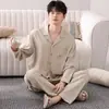 Pijama de algodón puro para hombre, manga larga, primavera y otoño, de frente abierto, casual, talla grande, diseño de dibujos animados, adecuado para adolescentes y hombres jóvenes, conjunto de ropa para el hogar