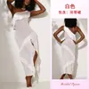 Vestido Longo de Malha Perspectiva Perfurado a Quente Feminino Ombro Único Design de Franjas Babados Irregulares Fenda Alta Vestido de Gala para Banquete 1218