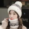 Chapéu de Tricô Casual Estilo Coreano para Outono e Inverno Feminino, Acolchoado Espesso e Forrado com Lã, Chapéu Quente com Pom-Pom para Estudantes e Ciclismo