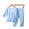 Pijamas Infantiles, Ropa de Casa de Verano Fina para Niños de Modal, Conjuntos de Tres Cuartos y Manga Corta para Niñas, Ropa de Aire Acondicionado para Niños Pequeños y Medianos