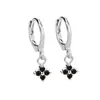 Pendientes de trébol de cuatro hojas incrustados de diamantes pendientes de flor de circón esmeralda transfronterizos pendientes de flor de trébol negro rojo