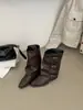 Botas de tacón alto grueso plisadas apiladas de estilo nuevo para mujer 2026, Botas de media caña, Botas para pantalones de mujer, Botas Martin en Negro y Café