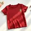 Nova coleção de verão: Camisetas de manga curta para meninas, camisolas de manga curta de seda gelada e blusas estilosas com acabamento em renda para bebês meninas
