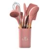 Amazon utensílios de cozinha conjunto de espátulas de silicone rosa ferramentas de cozinha cabo de madeira Espátula Silicone conjunto de utensílios de cozinha de 10 peças