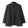 Moda feminina europeia e americana transfronteiriça, best-seller do AliExpress: xadrez, gola alta, um botão, manga longa, blazer casual com bolsos