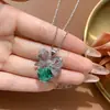 Anel Brilhante de Pedra Preciosa Verde Pavão, Borboleta Dançante Floral Laço Zircônia Colorida Anel Colar Diamante Brilhante Banhado a Platina