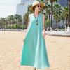 Novo Vestido de Algodão Seda para Mulheres Verão Francês High-End Férias à Beira-Mar Praia Vestido Longo Elegante Vestido Colete Sem Mangas