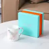 Macaron Caramelo Unicornio Taza y Platillo Porcelana Hueso Taza de Café y Platillo Cuchara Taza de Pareja Caja de Regalo para Boda Estilo Fresco y Sencillo