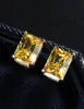 Conjunto Popular Europeu e Americano de Brincos Pequenos Retangulares com Diamante Amarelo de Simulação de Alto Carbono e Anel Pingente