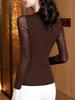 Moda Versátil Elegante Malha Base Camisa T-shirt Top Tendência Nova 2026 Primavera/Verão Cor Sólida Manga Longa Decote V