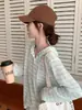 Tricô com Listras Verdes Coreano com Capuz Camisa para Ar Condicionado para Mulheres Design Externo de Verão Camiseta de Manga Longa Proteção Solar