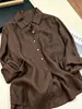 Camisa elegante de color café texturizado con solapa y manga larga para mujer, otoño, holgada, versátil, adelgazante, elegante, top casual