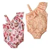 Traje de baño de una pieza sin mangas con estampado off-shoulder de verano europeo y americano para niñas ropa infantil ins