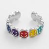 Anel de contas de metal Kenjay feminino com abertura ajustável, anel com gota de óleo em formato de smiley, estilo coreano, anel de cauda de esmalte fresco