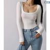 Body-suit T-shirt Top Base Sexy Europeu e Americano Spice Girl Ajustado ao Corpo Gola Redonda Baixa Elástico Apertado Manga Longa para Mulheres