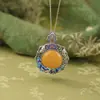 Yilu Prata Âmbar Mel Prata de Lei S925 Vintage Esmalte Peônia Borboleta Vazado Ruyi Estilo Chinês Pingente Atacado
