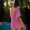 Amazon Transfronterizo Nuevo Verano Europeo y Americano Cuello en V Escotado Sexy Espalda Descubierta Manga Corta Color Sólido Holgado Casual Mono