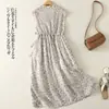 Vestido Corto de Algodón y Lino para Mujer 2026 Verano Nuevo Vintage Floral Lujo Ligero Gama Alta Vestido Largo