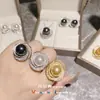 Conjunto de Joias Vintage Estilo Hong Kong Versa Banhado a Ouro 18K Conjunto com Zircônio Pérola Preta Contas Anel Camélia