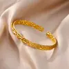 Pulsera Geométrica Redonda Retro Europea y Americana de Acero Inoxidable con Baño de Oro de 18K, Abierta y Ajustable, Forma de C, para Mujer
