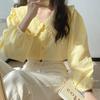 Camisa Amarilla Leche Manga Larga Mujer Primavera Chic Francés Retro Cuello Muñeca Diseño Niche Dulce Camisa