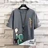 Camiseta de Manga Corta Estilo Chino para Hombre, Marca de Moda de Verano, Camiseta Holgada de Moda Ins de Media Manga para Hombre, Casual de Verano de Tres Cuartos