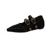Zapatos Mary Jane Planos con Plataforma y Punta Fina para Mujer, Zapatos Individuales Marrones con Tira Tachonada, Nuevo Modelo Primavera 2026 para Mujer