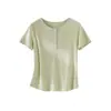 26 Moda Femenina Nueva Primavera/Verano Estilo Old Money Cuello Henley Media Botonadura Hombro Normal Corte Ajustado Casual Manga Corta Camiseta
