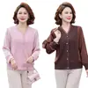 Camiseta de Manga Longa Lisa Nova Primavera 2026 para Mulheres de Meia-Idade Camisa Base Fina Tops da Moda para Senhoras de Meia-Idade