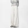 Pantalones de hombre de corte oblicuo con caída estilo americano de seda helada, pantalones largos de pierna ancha holgados finos de verano, pantalones casuales rectos
