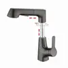 Grifo extraíble para lavabo color Gris Gunmetal Montaje superior Retráctil para baño Agua fría y caliente Grifo Lavabo Fregadero