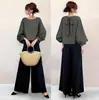 En stock: Conjunto Nuevo Estilo Otoño 2026 con Top de Manga 9/10 con Lazo en la Espalda y Pantalones de Pierna Ancha