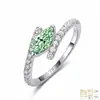 Anel de Moissanita Colorida em Prata de Lei S925 Marquise Trilho Duplo Anel de Prata S925 Nicho Alto Padrão Anel Fechado
