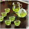 Juego de té de vidrio resistente al calor/tetera con filtro de flores y plantas/tetera para seis personas/juego de té Kung Fu con bandeja de té de bambú