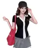 5677 # Camiseta de Manga Corta con Parches de Cinta de Lunares para Mujer, Nuevo Top de Verano Ajustado con Cuello Polo, Estilo Chica Hot