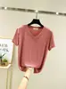 Camiseta Básica de Modal con Cuello en V 2025 Nueva Camiseta de Manga Corta para Mujer, Estilo Delgado de Verano, Top de Algodón Adelgazante
