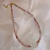 Collar barroco de perlas de agua dulce cuadradas de forma especial, cadena de clavícula de dopamina con nicho de cuentas de piedra natural rosa a la moda