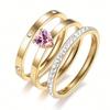 Anillo de Acero Inoxidable Europeo y Americano Transfronterizo Juego de Tres Piezas Nuevo Amor No Se Desvanece Nicho Zirconia Juego de Anillos Fabricante Venta al por Mayor