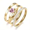 Set de Anillos de Zirconia con Forma de Corazón que No se Desvanecen, Set de Tres Piezas de Anillo de Acero Inoxidable Transfronterizo Amazon, Venta al por Mayor de Fabricante, No se Desvanece