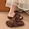 Use chinelos de algodão grossos estilo coreano com abertura nos dedos e fivela de uma tira, chinelos peludos versáteis para mulheres, moda outono e inverno, sola 2026