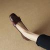 Zapatos de Cuero de Estilo Fragante de Estilo Francés para Mujer Primavera 2025 Nuevo Punta Cuadrada Tacón Grueso Lazo Retro Tacón Medio Zapatos de Capa Única