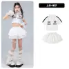 Ropa de Jazz para Niñas, Conjunto de Traje de Baile de Malla Blanca que Muestra el Abdomen, Falda Corta Blanca para Actuación, Disfraz de Jazz para Niñas