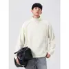 Sudadera de otoño estilo americano de trabajo pesado con patchwork y cuello alto para hombre, chaqueta deportiva pullover de media cremallera de corte holgado de moda