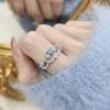 Nuevo anillo fino hueco azul claro fresco y sencillo para mujer, anillo abierto, diseño de nicho, joyería de alta calidad