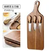 Tabla de quesos de madera de acacia, cuchillo para queso, tabla para mantequilla y queso, tabla de cortar de madera, tabla para pan y filete, juego de cuchillos para queso
