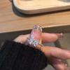 Anillo abierto ajustable de lazo plateado de temperamento dulce y combinable para corazón de niña "Time Princess"